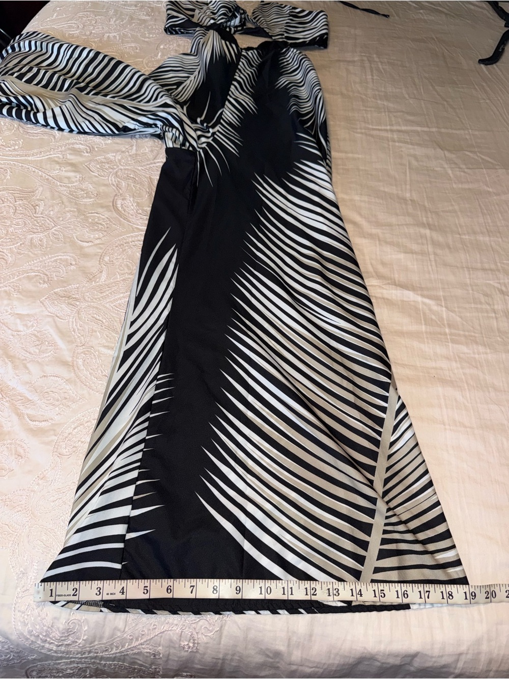 ChicMe Tropical Palm Print Cutout Wide Leg Jumpsuit Black Beige Size L - Picture 10 of 12
